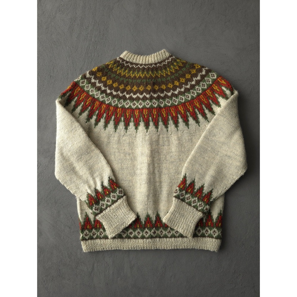 Handknit Cream Wool Cardigan with Multicolor Fair Isle Yoke - Picture 4 of 8